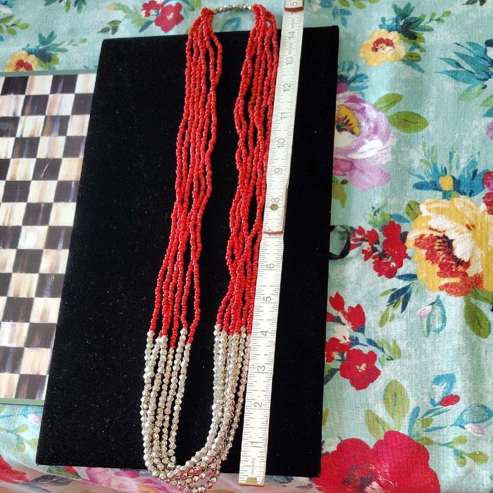 Elegant Red and Silver Beaded Necklace